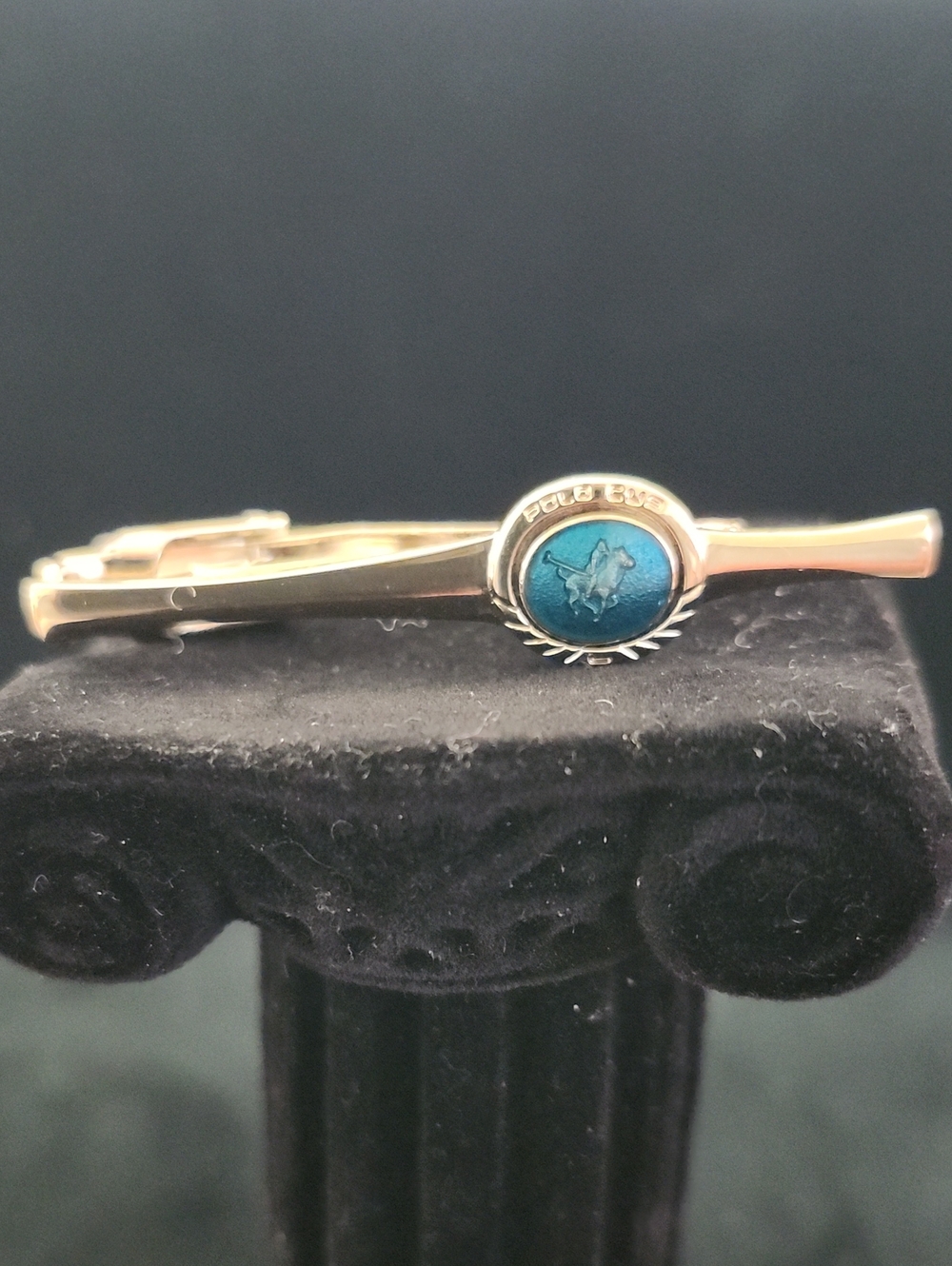 Vintage Lancel Paris "Polo Cup" Gold-Tone Tie Clip with Teal Emblem